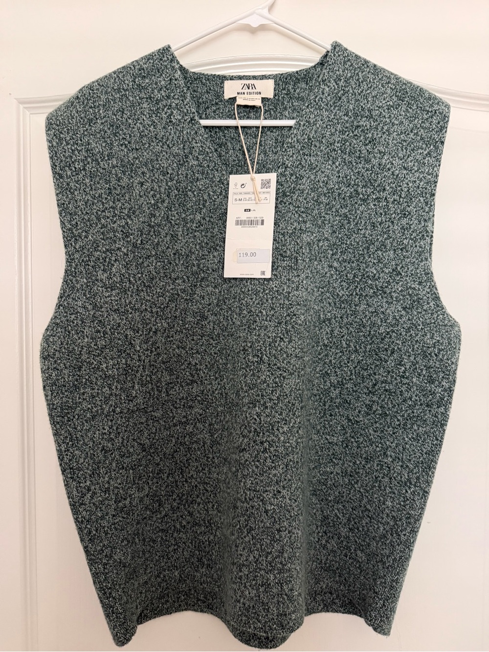 Zara Men Green Marled V-Neck Sleeveless Knit size S-M NWT